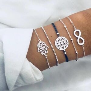 **ANNETTE* 5-Pc Silver x Black Fashion Bracelet Set